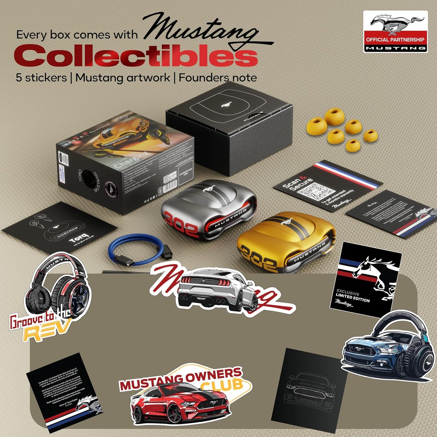 GOBOULT Mustang Torq Wireless in Ear Earbuds with 60H Playtime, App Support, Quad Mic ENC, 45ms Low Latency, 13mm Driver, Breathing LEDs,Touch Controls, Made in India, IPX5, Ear buds Wireless (Yellow)