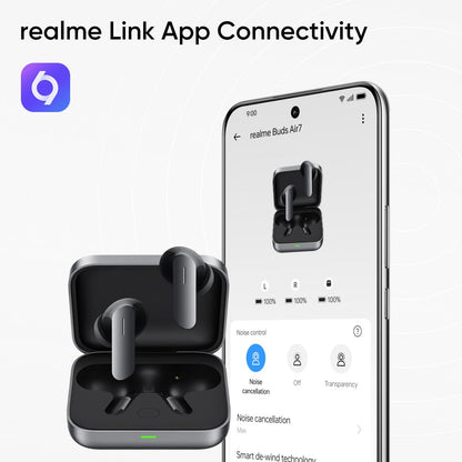 realme Earbuds Air 7 True Wireless,12.4mm Dynamic Bass Drivers,52Hrs Playtime,52dB Hybrid ANC,6 Mic ENC,45ms Low Latency,360° Spatial Audio,Hi-Res LHDC,IP55 Dust & Water Resistant,BT v5.4(SlateGrey)