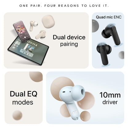Noise Newly Launched Buds X2 in Ear Truly Wireless Earbuds with Massive 140H of Playtime, ANC (up to 32dB), Rubberised Finish, Dual Device Pairing, Dual EQ Modes, BT v5.3 (Ebony Black)