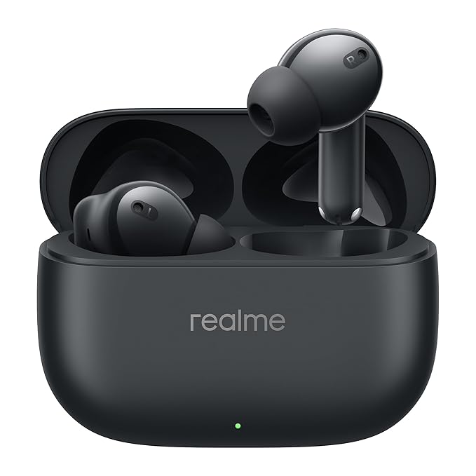 realme Buds T310 True Wireless in-Ear Earbuds with 46dB Hybrid ANC, 360° Spatial Audio, 12.4mm Dynamic Bass Driver, Upto 40Hrs Battery and Fast Charging (Vibrant Black)