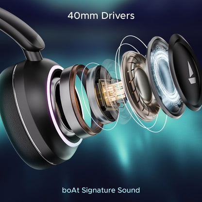 boAt Rockerz 480 W/RGB LEDs, 6 Light Modes, 40Mm Drivers, Beast Mode, 60Hrs Playback, Enx Tech, BT V5.3, Adaptive Fit & Easy Access Controls, Bluetooth Over Ear Headphones(Black Sabre)