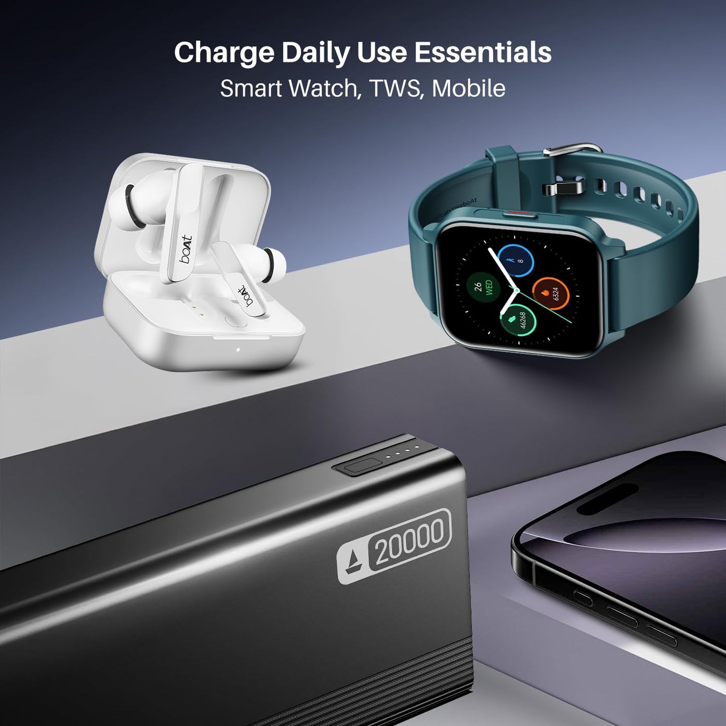 boAt Energyshroom PB401 20000mAh Power Bank| Micro USB Type-C Input(2-Way Input Ports), 22.5W, 3X Output Ports, Compatible with Tablets, Smartphones, Earbuds, Smartwatch (Carbon Black)