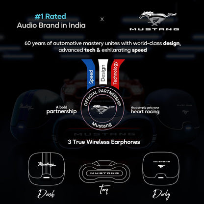 GOBOULT x Mustang Dash Truly Wireless in Ear Earbuds with 100H Playtime, App Support, Dual Device Pairing, 4 Clear Calling ENC Mics, 45ms Low Latency, Made in India, IPX5 Ear Buds TWS Bluetooth 5.4
