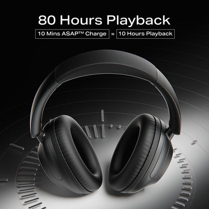 boAt New Launch Rockerz 650 Pro, Touch/Swipe Controls, Dolby Audio, 80Hrs Battery, 2Mics ENx, Fast Charge, App Support, Dual Pair, Bluetooth Over Ear Headphones with Mic (Iris Black)