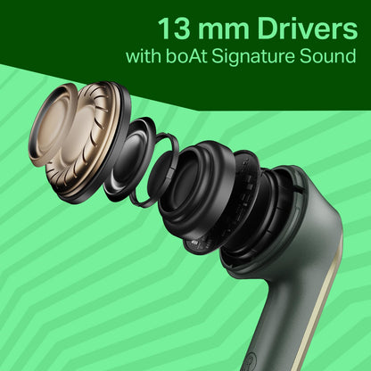 boAt 2025 Launch Airdopes 219, 4Mics ENx Tech, 40 Hrs Battery, Best in Segment for Calling, Free Music Streaming,13mm Drivers, Bluetooth Earbuds, TWS Ear Buds Wireless Earphones with mic (Forest Sage)