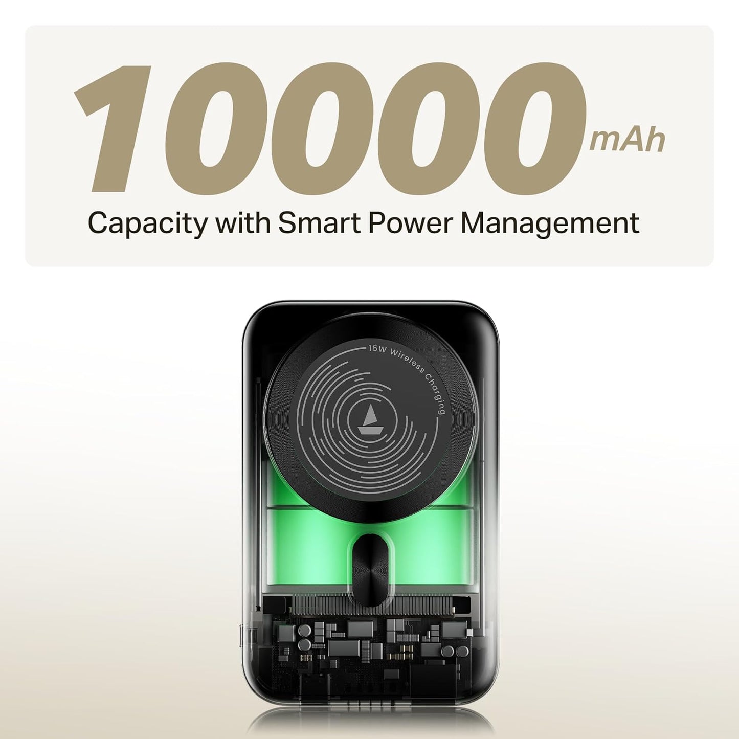 boAt New Launch EnergyShroom PB331 (Magsafe) 10000mAh Magnetic Wireless Powerbank, 15W Wireless & 22.5W Wired Charging for (iPhone 16,15,14,13 & 12, Android & Other Qi Enabled Devices) (Ash Grey)