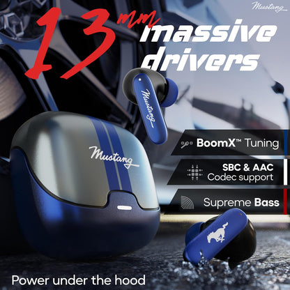 GOBOULT x Mustang Dash Truly Wireless in Ear Earbuds with 100H Playtime, App Support, Dual Device Pairing, 4 Clear Calling ENC Mics, 45ms Low Latency, Made in India, IPX5 Ear Buds TWS Bluetooth 5.4