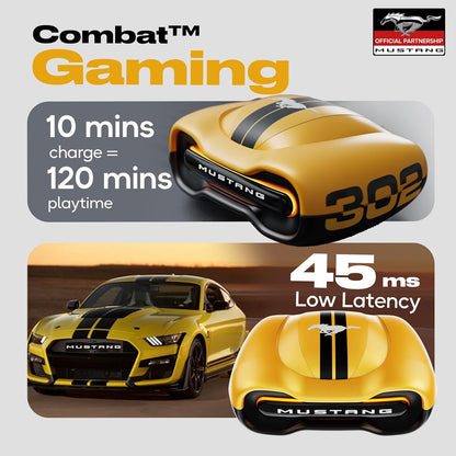 GOBOULT Mustang Torq Wireless in Ear Earbuds with 60H Playtime, App Support, Quad Mic ENC, 45ms Low Latency, 13mm Driver, Breathing LEDs,Touch Controls, Made in India, IPX5, Ear buds Wireless (Yellow)