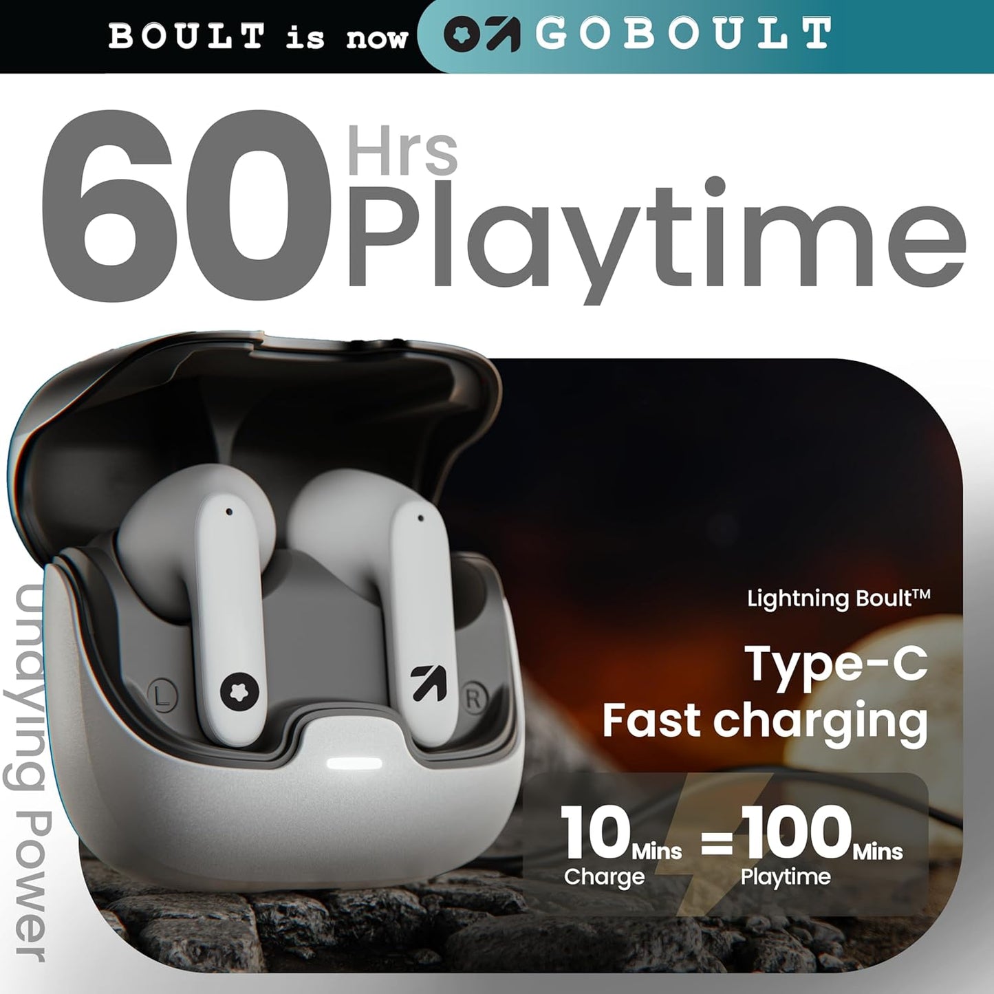 GOBOULT Z40 True Wireless in Ear Earbuds with 60H Playtime, Zen™ ENC Mic, Low Latency Gaming, Type-C Fast Charging, Made in India, 10mm Rich Bass Drivers, IPX5, Ear Buds TWS (White)