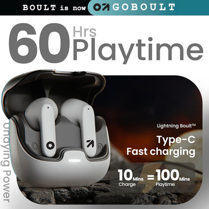 GOBOULT Z40 True Wireless in Ear Earbuds with 60H Playtime, Zen™ ENC Mic, Low Latency Gaming, Type-C Fast Charging, Made in India, 10mm Rich Bass Drivers, IPX5, Ear Buds TWS (White)