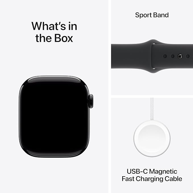 Apple Watch Series 10 [GPS + Cellular 42 mm] Smartwatch with Jet Black Aluminium Case with Black Sport Band- S/M. Fitness Tracker, ECG App, Always-On Retina Display, Water Resistant